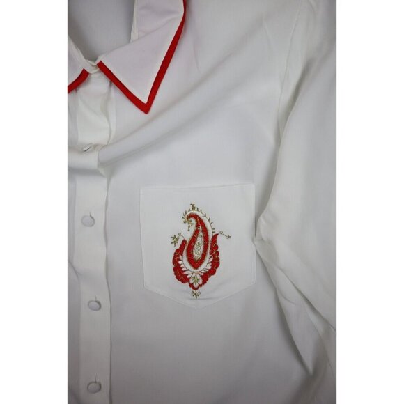 VINTAGE WOMEN'S SHEER WHITE LONG SLEEVE BUTTON-UP BLOUSE - JORDAN - SIZE 14 - Picture 4 of 11